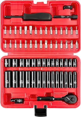 Juego de llaves de vaso de impacto de 14 de pulgada, métricas (0.157-0.591 in) de profundidad y poco profunda, 6 puntos, CR-V, con mango de llave de