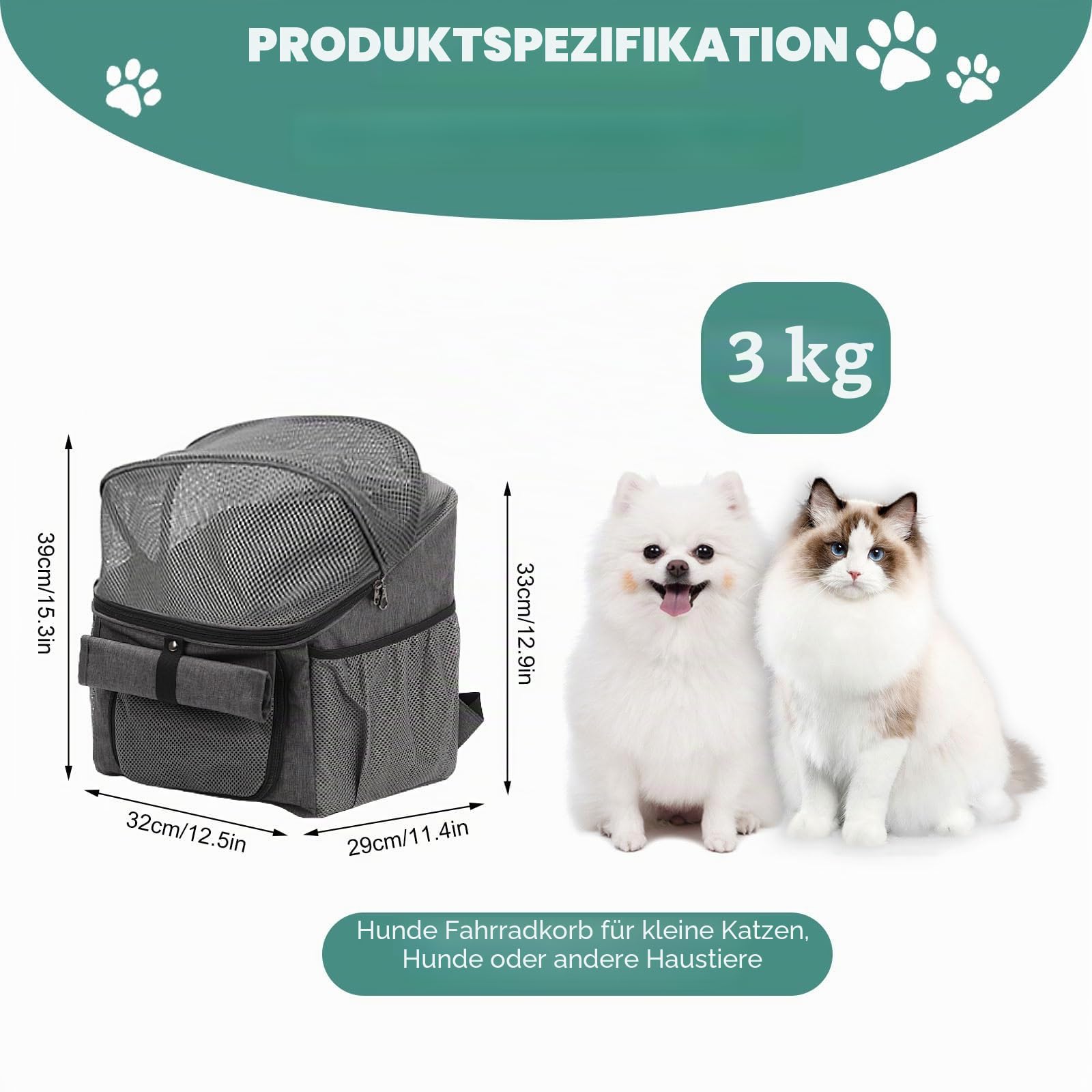 BigKing Fahrradtasche für Haustiere, Fahrradkorb vorne für Hunde, Faltbarer Fahrradkorb, geeignet für Outdoor-Reiten und Camping mit Haustieren (Gewichtsbeschränkung 3 kg)