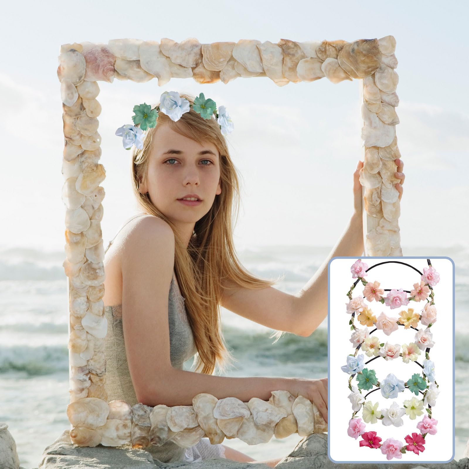 Couronne de Fleurs pour Cheveux, 6 Pièces pour Enfant, pour les Fêtes de Fin D'année, Mariages et Anniversaires sur la Plage, Cadeau Noel
