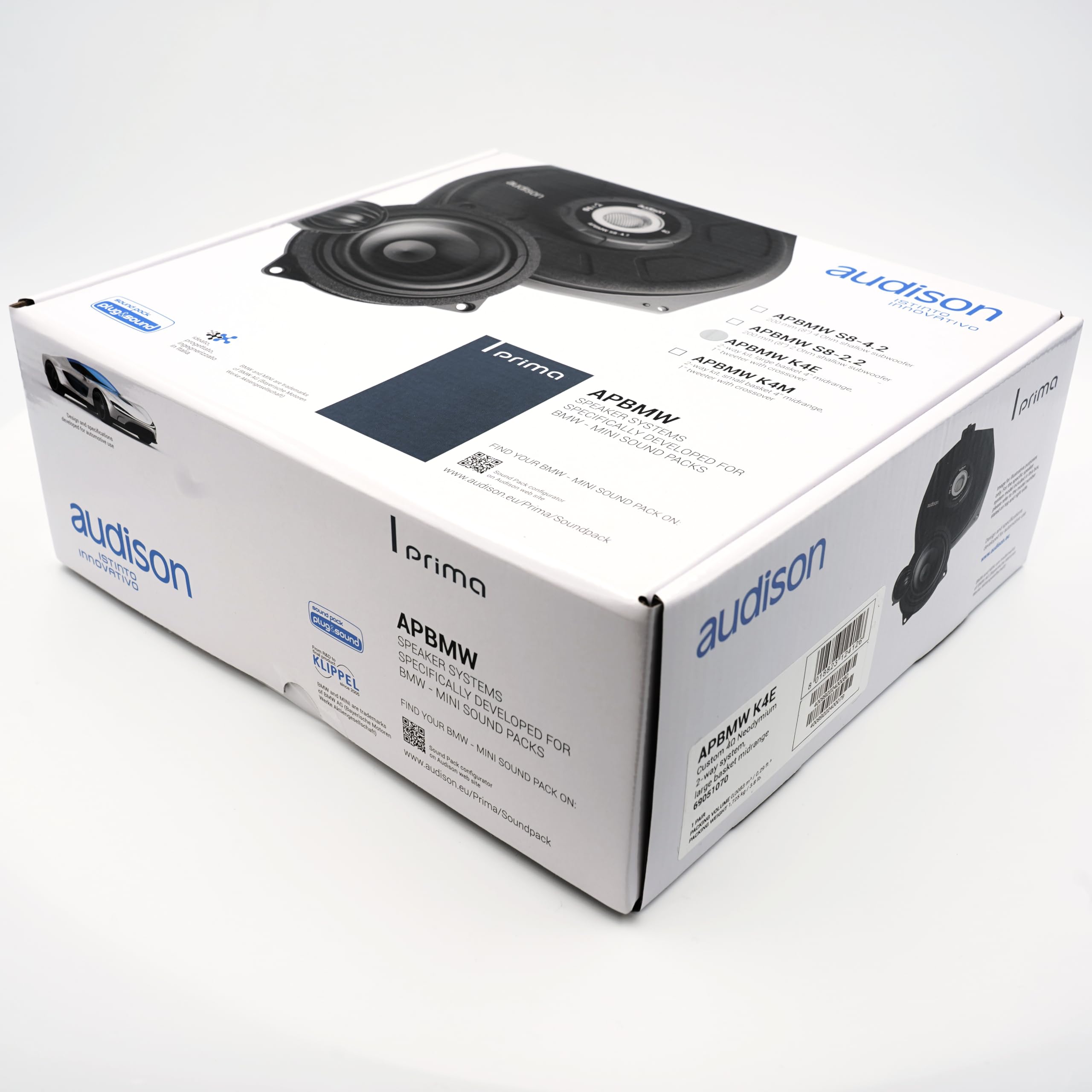 Audison APBMW K4E – Kit de Altavoces de 2 vías específico para BMW con Medios de 100 mm y Tweeter Tetolon®, instalación Frontal Plug & Play, 100 W máx