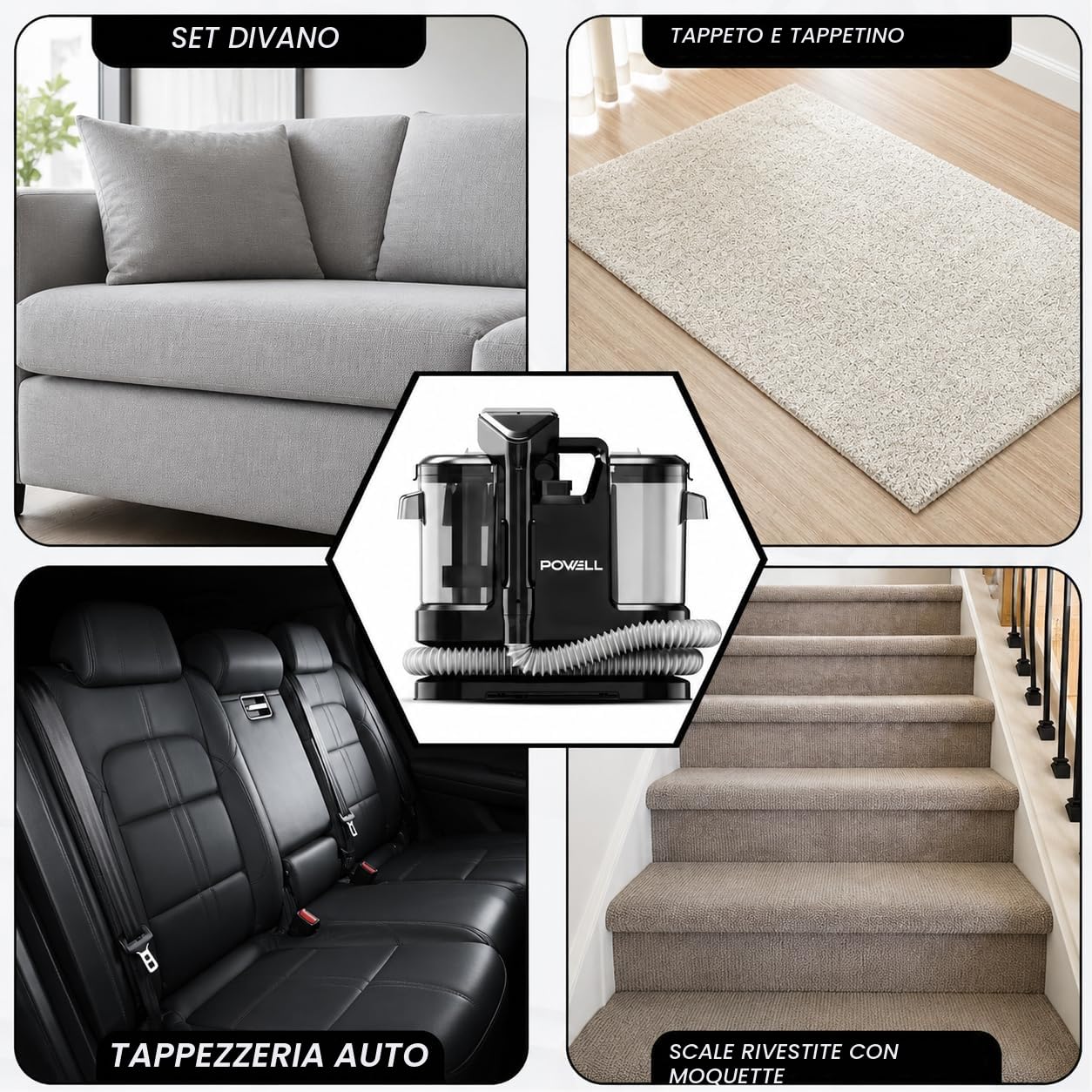 Powell Pulitore Portatile Per Tappeti E Smacchiatore – Pulitore Per Divani E Macchie Ad Asciugatura Rapida Da 450 W Per Mobili, Tappeti, Materassi E Tappezzeria Auto (Nero)