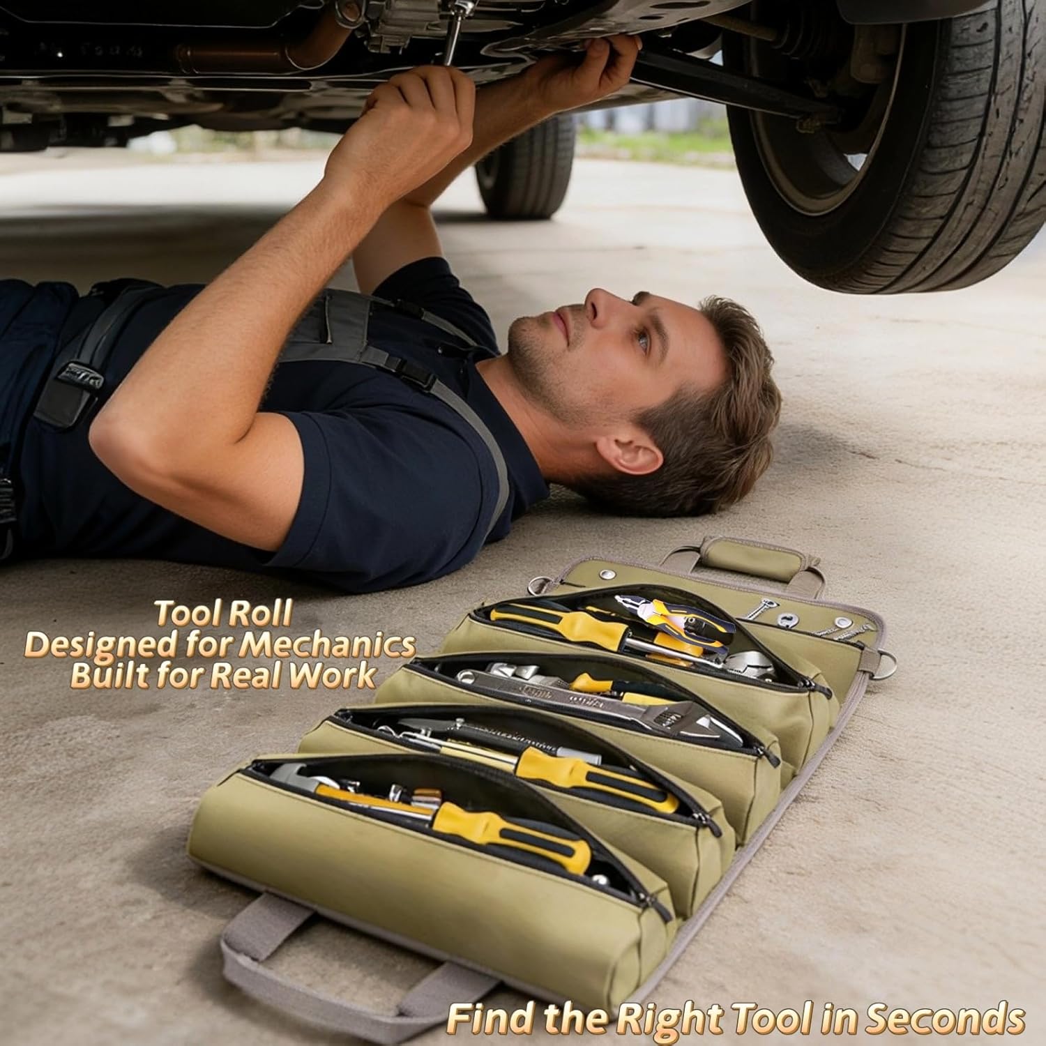 Tool Bag Roll Up-Tool Roll Organizer Portable Tool Roll Pouch for Mechanic Handyman Electrician Motorcycle Tools, Durable Tool Storage,Father Day Gifts Tools for Dad - Men - Mechanic Welding