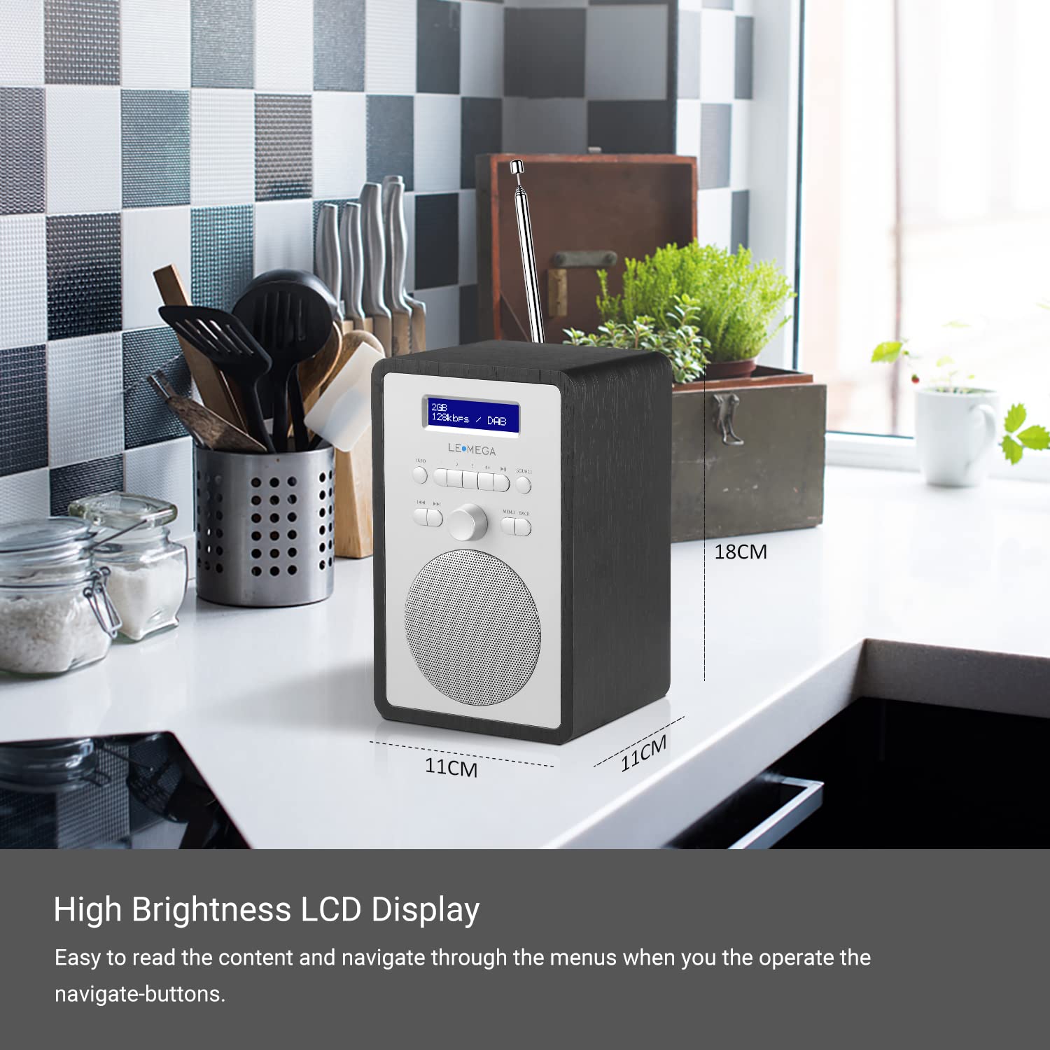 LEMEGA CR2 DAB/DAB Digitale Radio, FM-Radio, Netvoeding, Dubbele Alarmklok, KitchenSleep Snooze-Timer, 20 Voorkeurzenders, Koptelefoonuitgang, Houteffect - Zwart Eiken Afwerking LEMEGA CR2 DAB/DAB Digitale Radio, FM-Radio, Netvoeding, Dubbele Alarmklok, KitchenSleep Snooze-Timer, 20 Voorkeurzenders, Koptelefoonuitgang, Houteffect - Zwart Eiken Afwerking