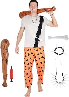 Halloween Adult Little Bam Costume,Men Flint Stone Outfit With Shirt Pant Bone Necklace Bracelet Inflatable Stick