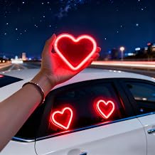 Solar Powered Wireless LED Heart Shape C-Pillar Neon Light, Five Lighting Modes Wireless LED Car Interior Decoration, Romantic Ambient Gift for Couples Red