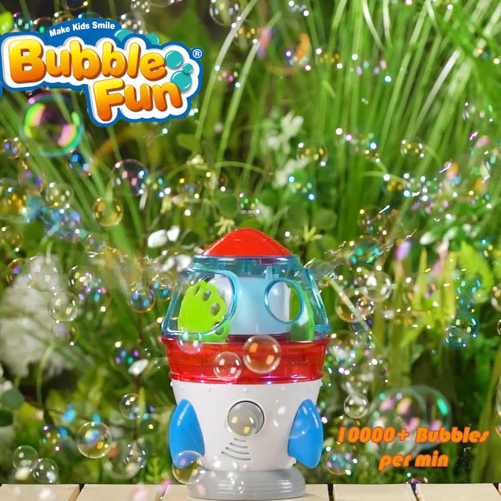 Elektrische Seifenblasenmaschine Rocket Blasenmacher 10000+ Bubbles/Min mit Lichtern Musik für Kinder