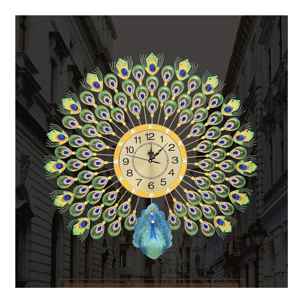 Orologio da parete, 73,7 cm foglia Cristalino El Pavo Real, con numeri arabi decorativi per soggiorno camera da letto