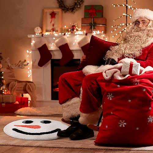 Miniatura 7 de Ceenna Alfombra de baño de Navidad, tapete de baño blanco con muñeco de nieve de 24 x 24 pulgadas, absorbente, tapete antideslizante y lavable