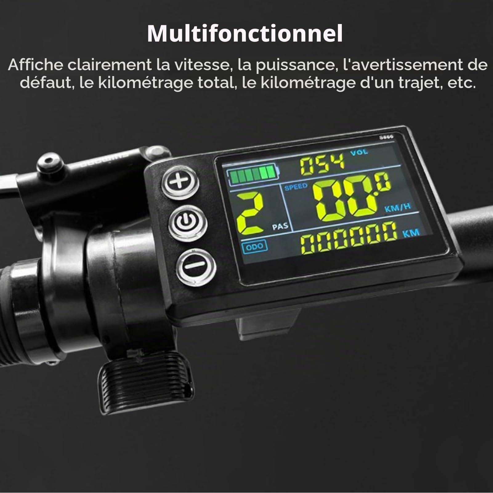 Socobeta Écran LCD pour Vélo électrique, ABS, étanche, Panneau de Commande Couleur S866 pour Modification du Lithium