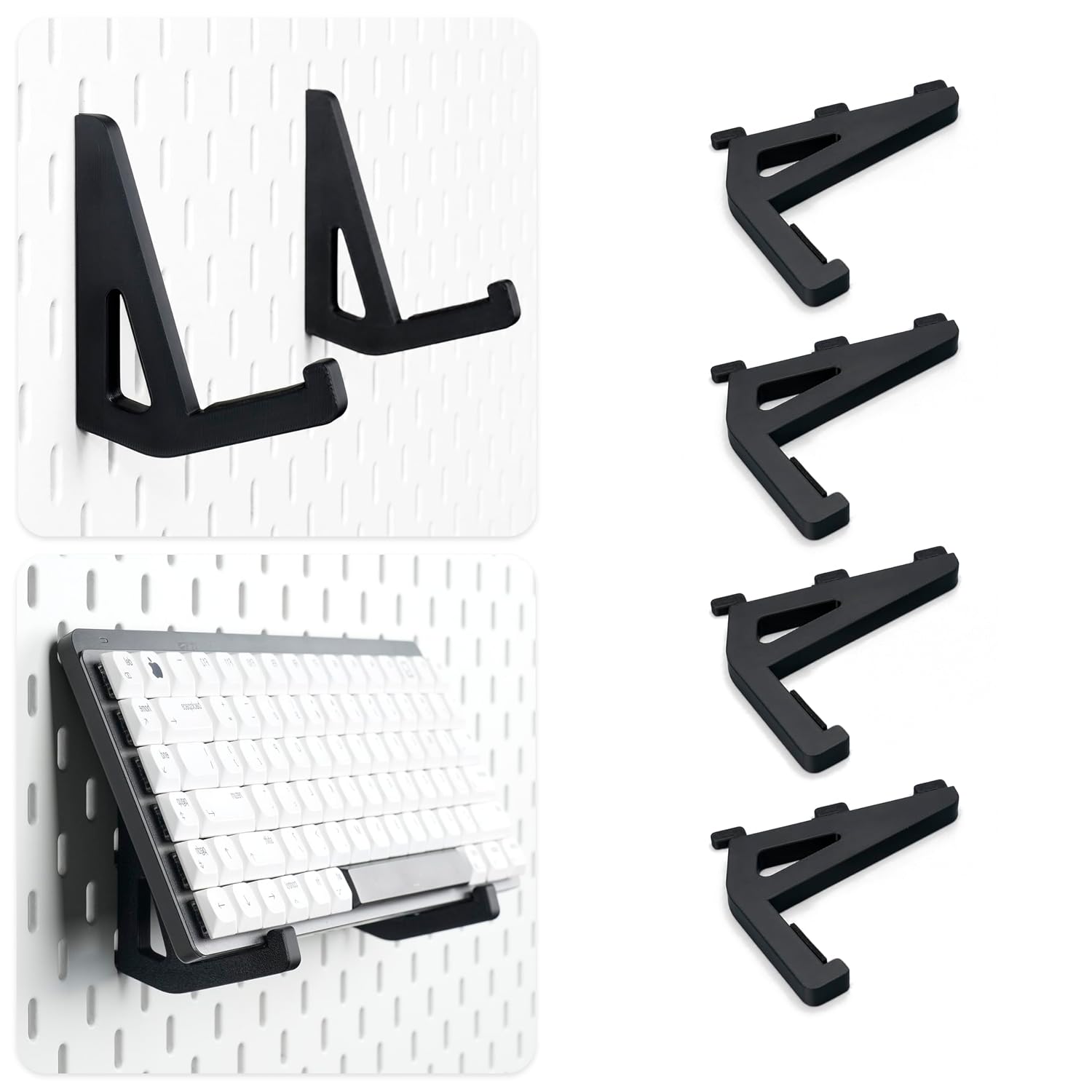 Keyboard Holder Display, Storage Hook for IKEA SKADIS | Black | Pegboard Accessories |Keyboard Stand | Skadis Accessories, Gaming Office | 4PCS