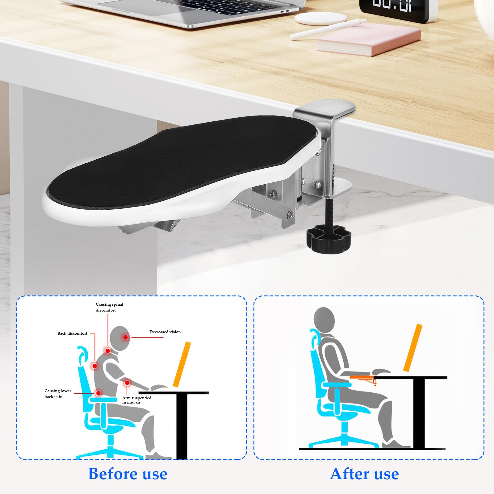 Abaodam Poggiabraccio per Scrivania Pieghevole Morsetto, Supporto Ergonomico in Abs e Ferro, Estensione Comoda per Uso Domestico e Postazioni Gaming