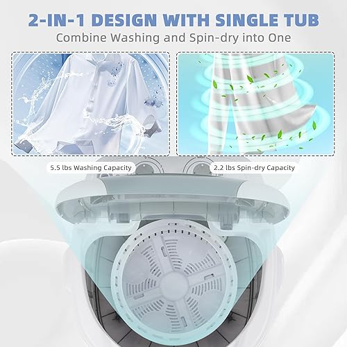 Miniatura 5 de Elevon Lavadora portátil de capacidad de 5.5 libras, controlador de temporizador giratorio, lavandería compacta para el hogar, apartamento, RV,