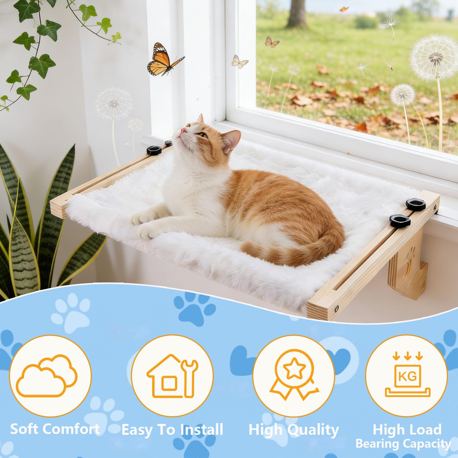 Hamaca Gato Ventana, Calefactor De Madera Cama, Tumbona para AlféIzar De Ventana para Calefactor De Borde De Cama, Accesorio para Hamaca De Interior