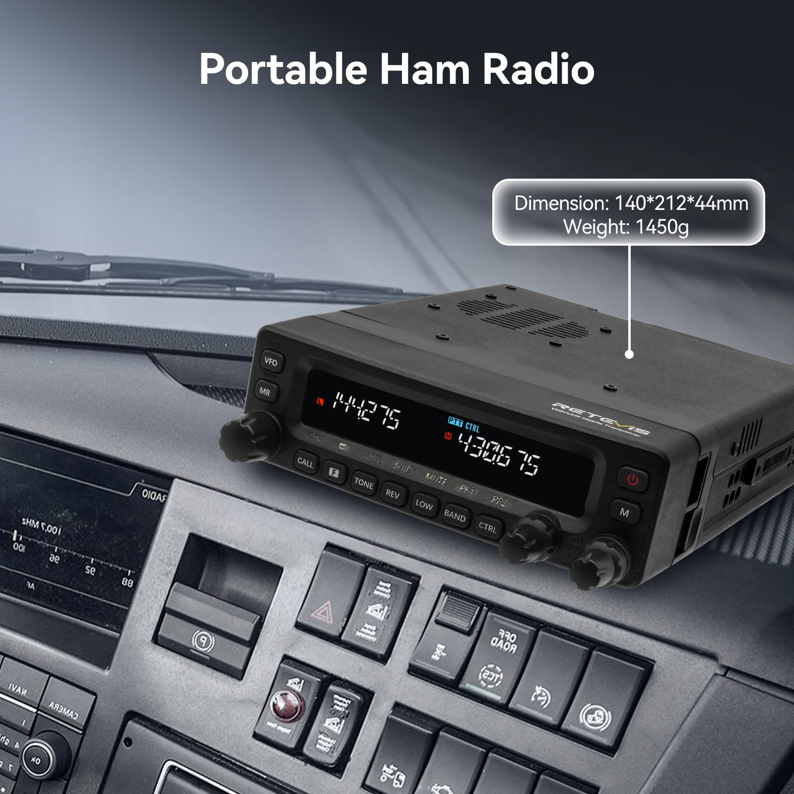 Retevis MA1 Radio Amateur con Antena, Transceptor Móvil con Panel de Control Desmontable, Repetidor Multibanda, Largo Alcance, 2m/70cm/FM/AM, VFO, Radio Amateur para Respuesta a Emergencias (1 Pieza)
