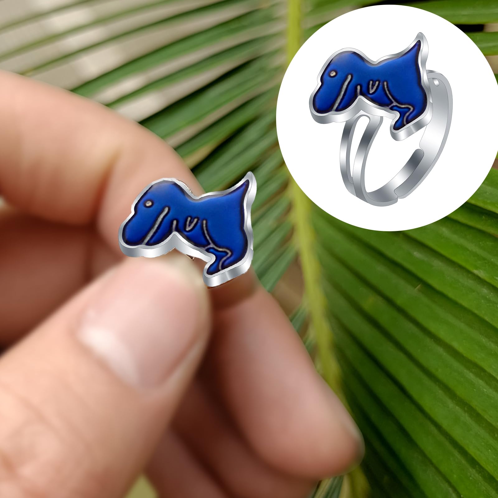 Bagues dinosaures d'humeur, bagues à changement de couleur réglables, jeu de 4