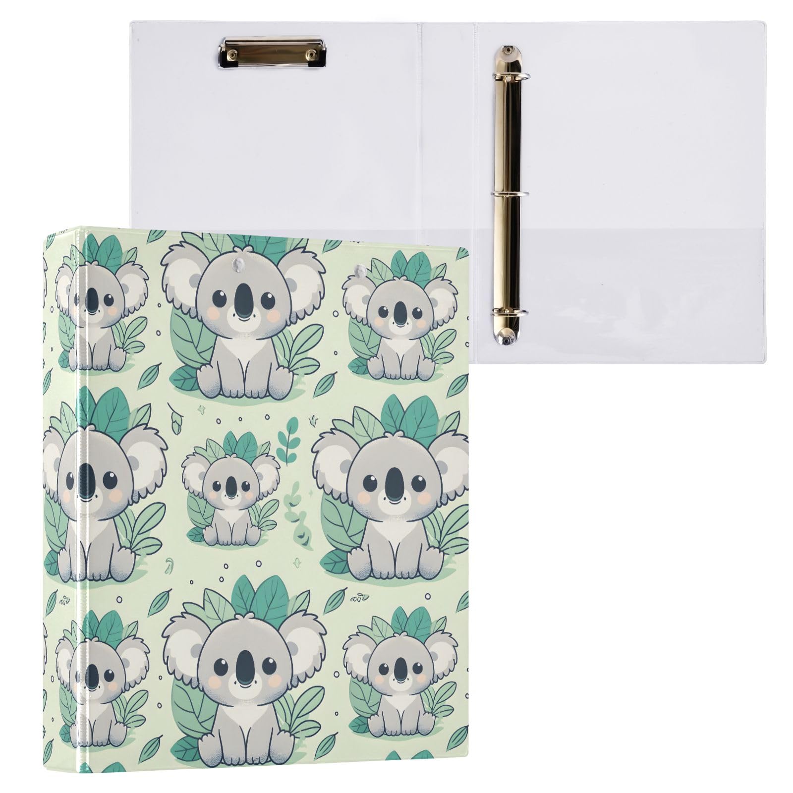 3 raccoglitori ad anelli simpatici cartone animato koala 3,8 cm raccoglitore ad anelli rotondi contiene 200 fogli interni tasche trasparenti per scrivere in ufficio e lavoro scolastico, confezione da