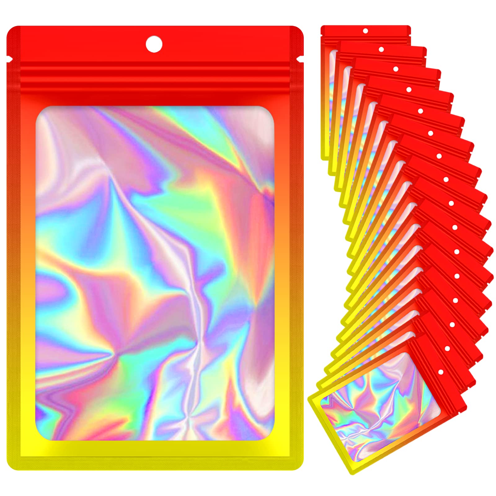 100 Pieces Resealable Mylar Bags, Smell Proof Bags with Clear Window for Food Storage Party Favor Packaging Small Business (Orange&Yellow, 2.4×4)