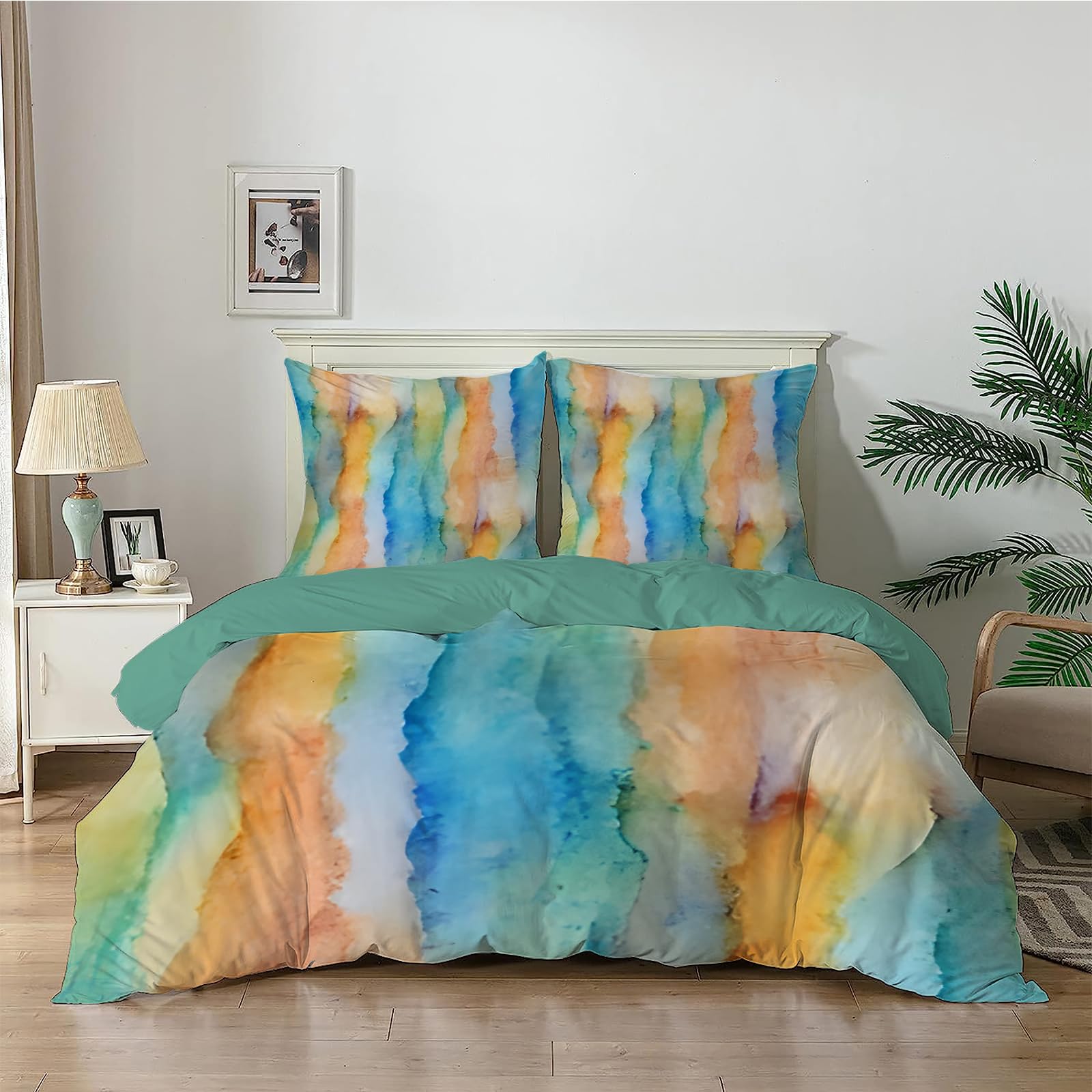 Qiwagu Green Super King Duvet Cover, Soft Reversible Quilt Cover with Abstract Pattern, Superking Bedding Set Microfibre with Zipper Closure, Comforter Cover and 2 Pillowcases, 260x220 cm