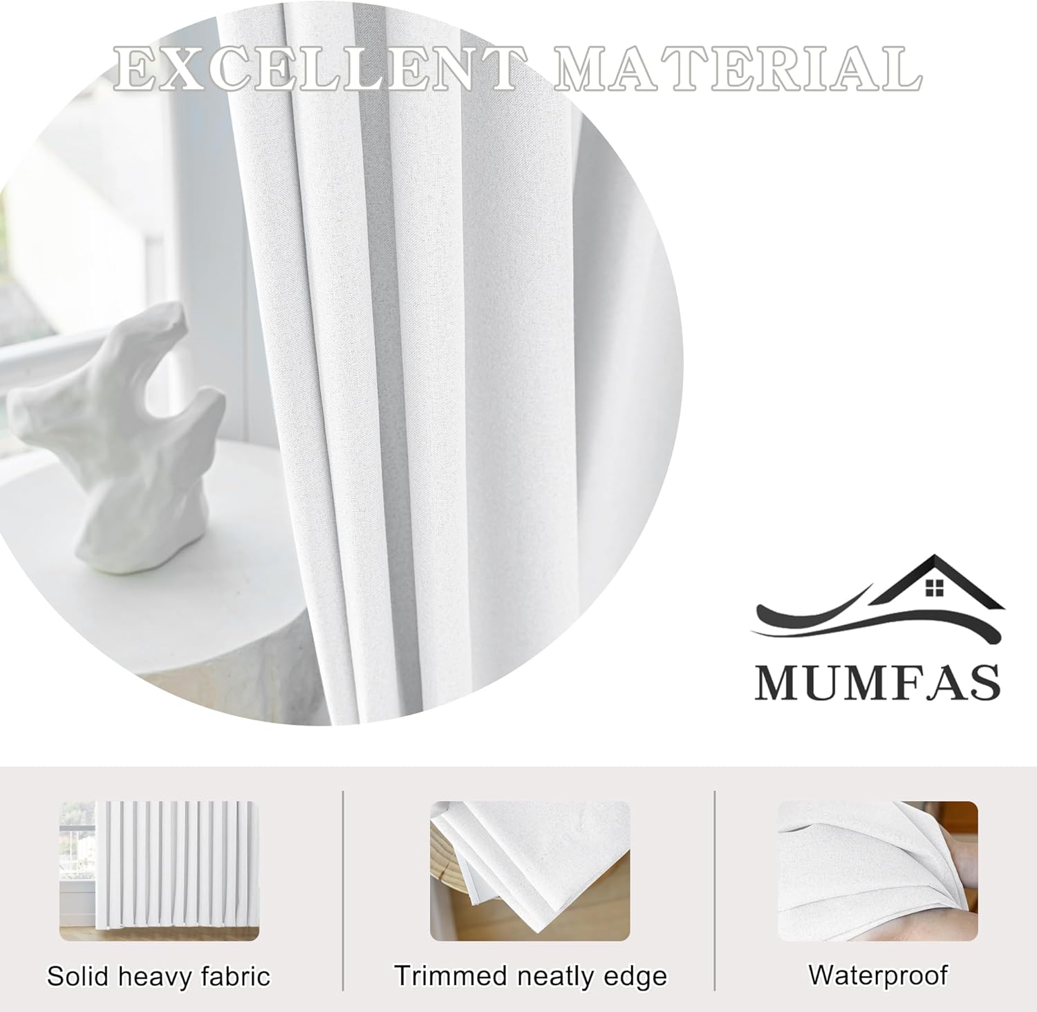 MUMFAS White Pinch Pleated Blackout Linen Curtain -Room Darkening Thermal Insulated Extra Width Curtain Panel for Sliding Glass Door,Floor to Ceiling Patio Door/Room Divider 100W x 96L (1 Panel