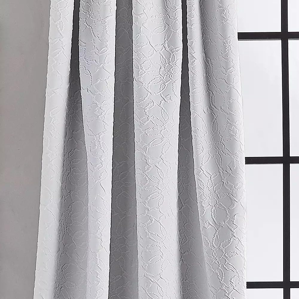 CHF Bloomsbury Floral Detail Microsculpt Lined Solid Rod Pocket Curtain Panel, 52 x 95 inch, 1 Panel, Grey