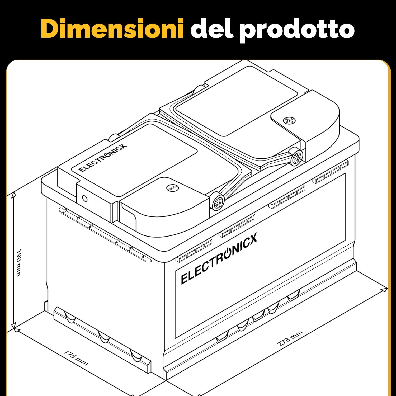 Electronicx GEL Solar Edition 100Ah 12V Batteria di alimentazione – Batteria GEL 100 Ah 12 V Deep Cycle – senza manutenzione, sigillata, per uso interno – 353 × 175 × 190 mm