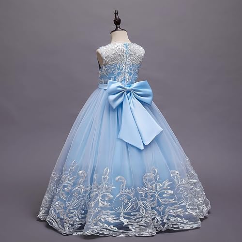 Miniatura 5 de IBTOM CASTLE Vestido de tul de encaje bordado para niña de flores, para boda, dama de honor, fiesta de cumpleaños, vestido formal de princesa