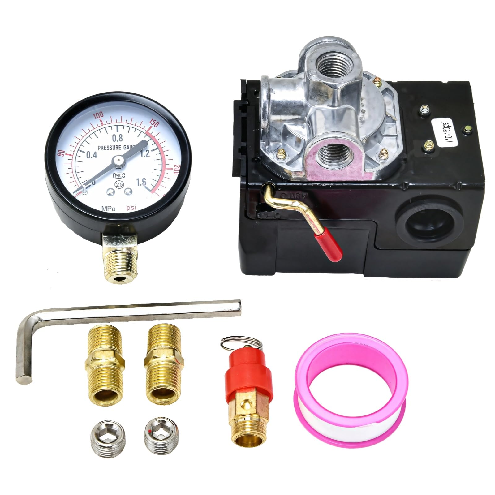 Interrupteur de pression compresseur air 135-175 psi automatique avec manomètre et soupape