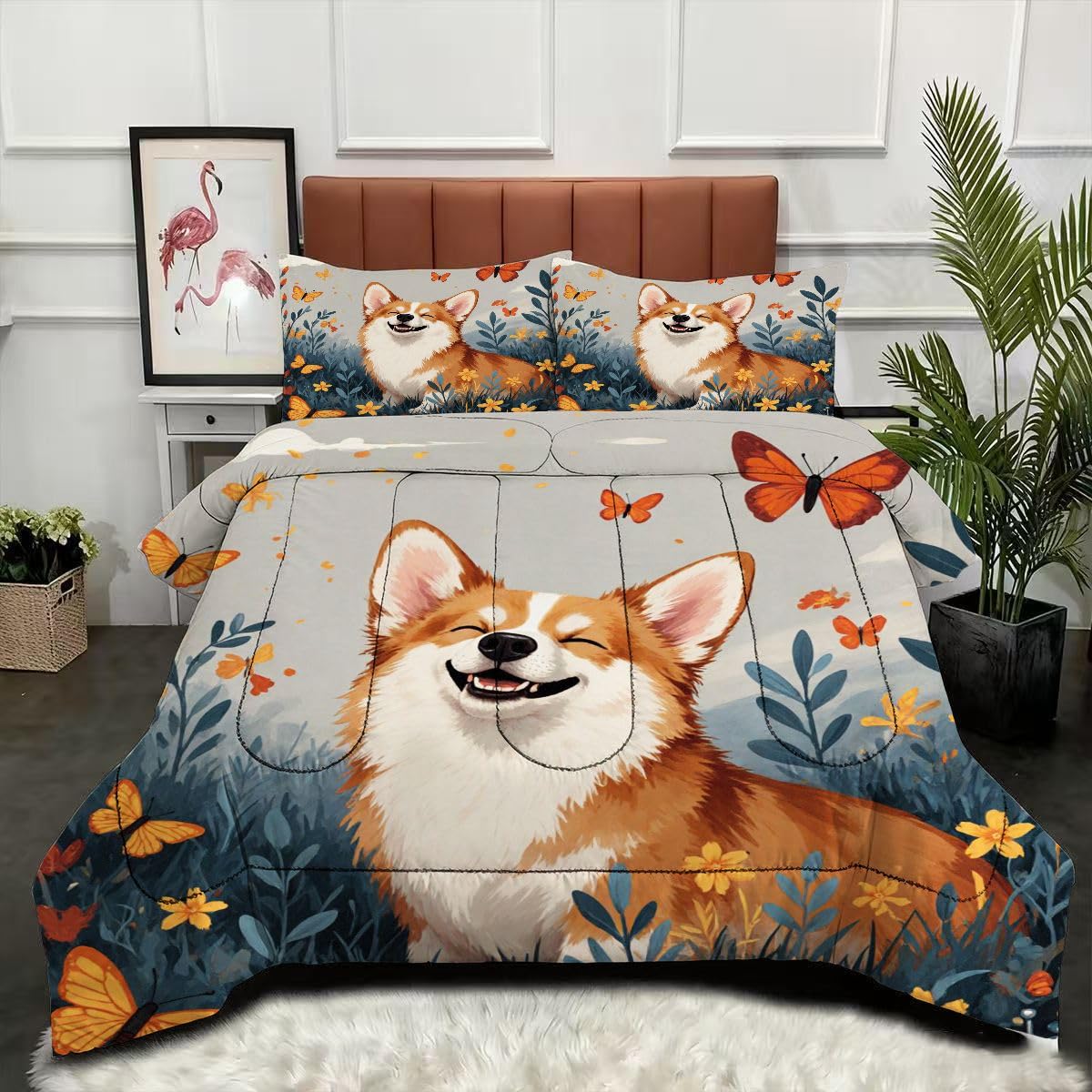 Couette 160x200 cm Chien animal lit 1 personne, couverture microfibre 4 saisons chaude