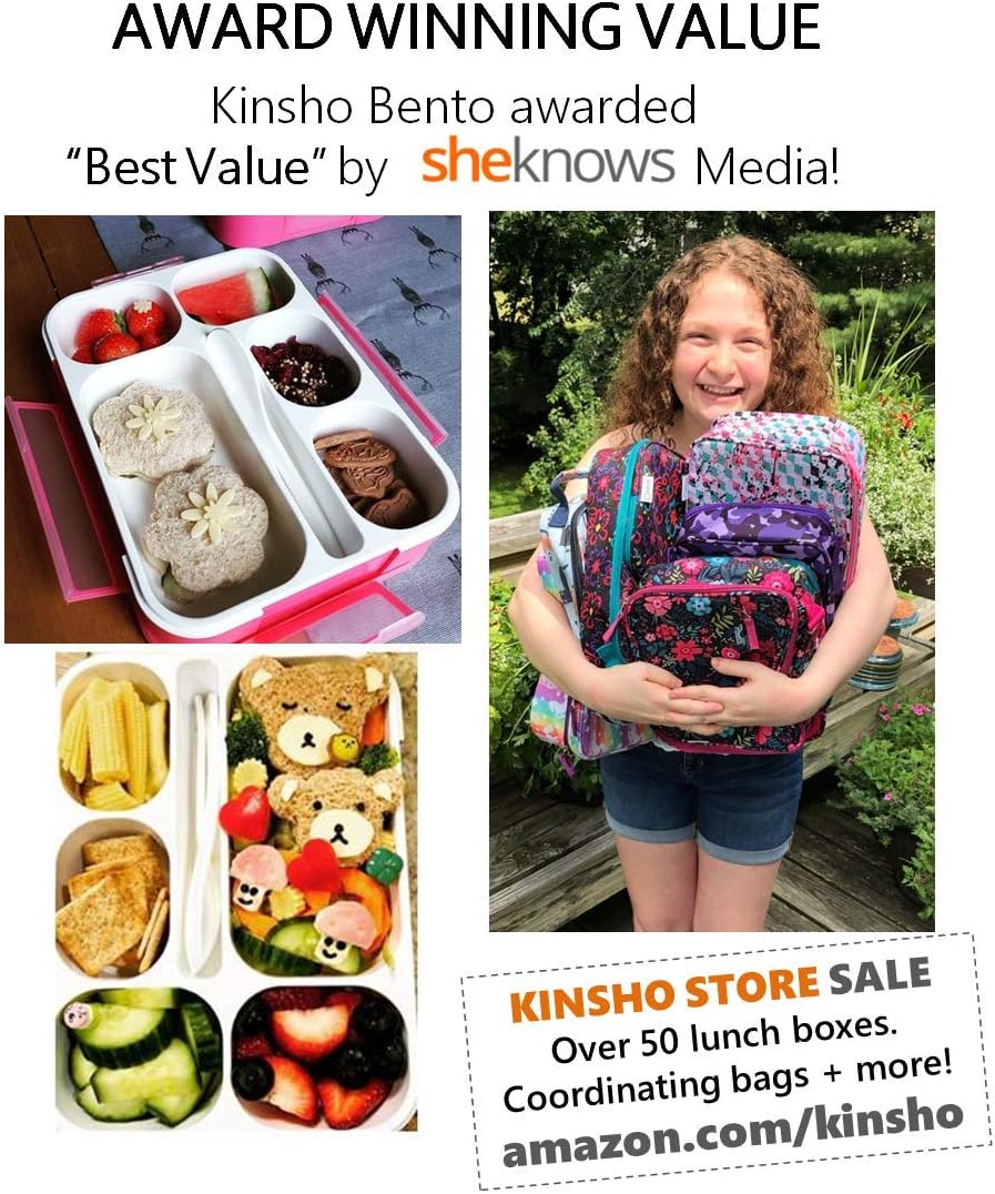 Bundle of Bento-Box Lunch-box Containers for Girls Toddler Women 6 Compartment (1 Pink Kit) + Lunch Bag for Girls with Water Bottle and Ice Pack (Aqua Pink)