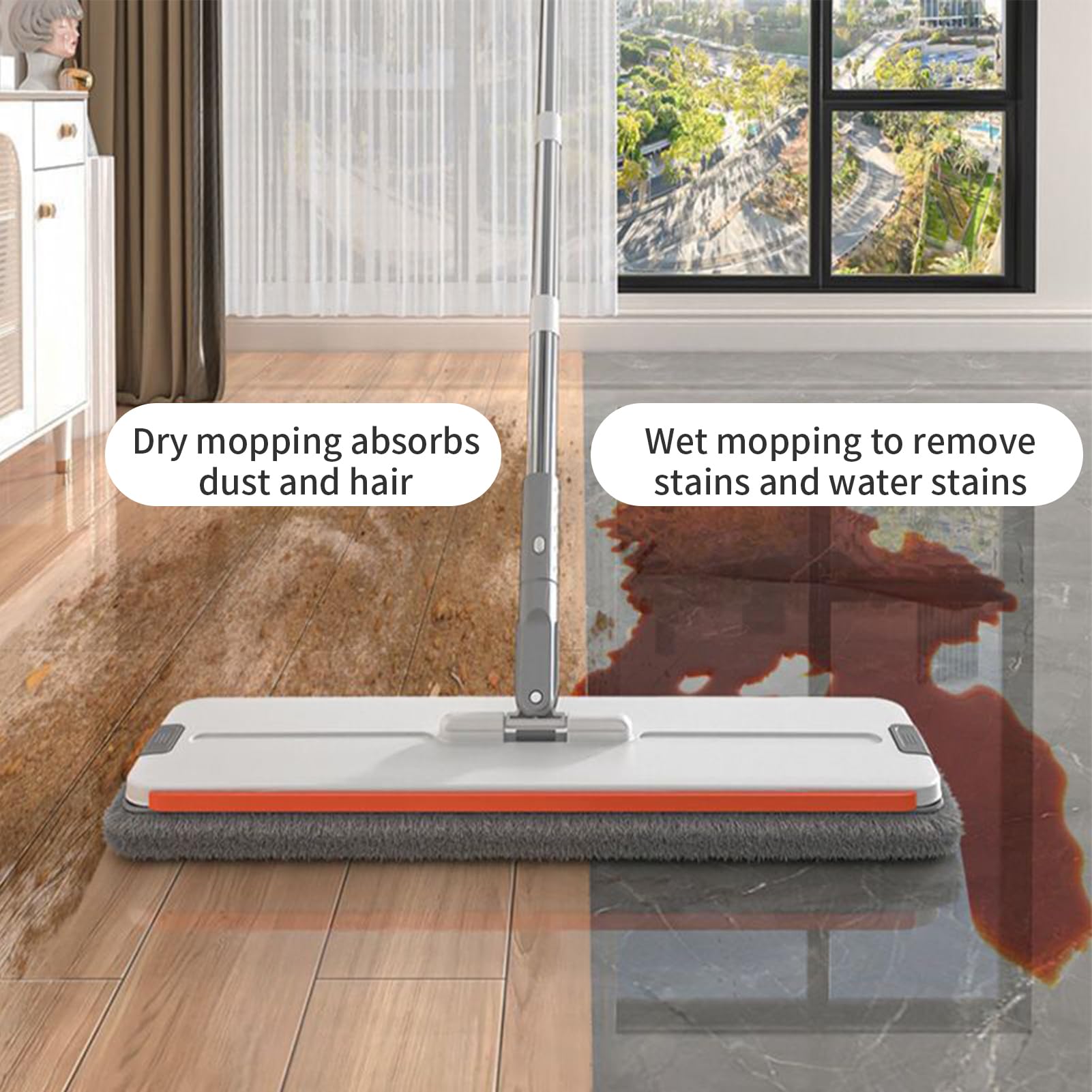 Juego De Fregona Y Cubo para La Limpieza Utensilio De Limpieza Doméstico | de Fregona Plana y Cubo Para Mármol, Cocina, Baño, Salón, Ventana, Dormitorio Y A