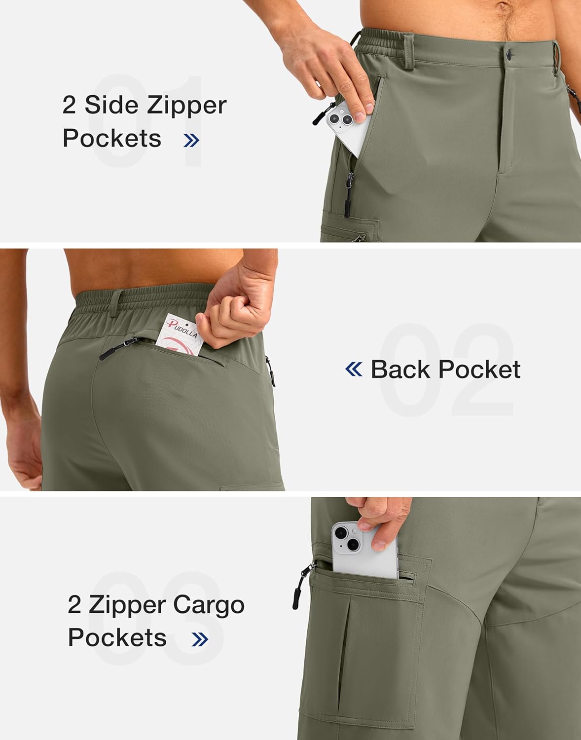 Pudolla Men's Hiking Cargo Shorts 9"/7"/11" Lightweight Outdoor Shorts for Men Trip Golf Camping Casual with 5 Zipper Pockets - Image 4