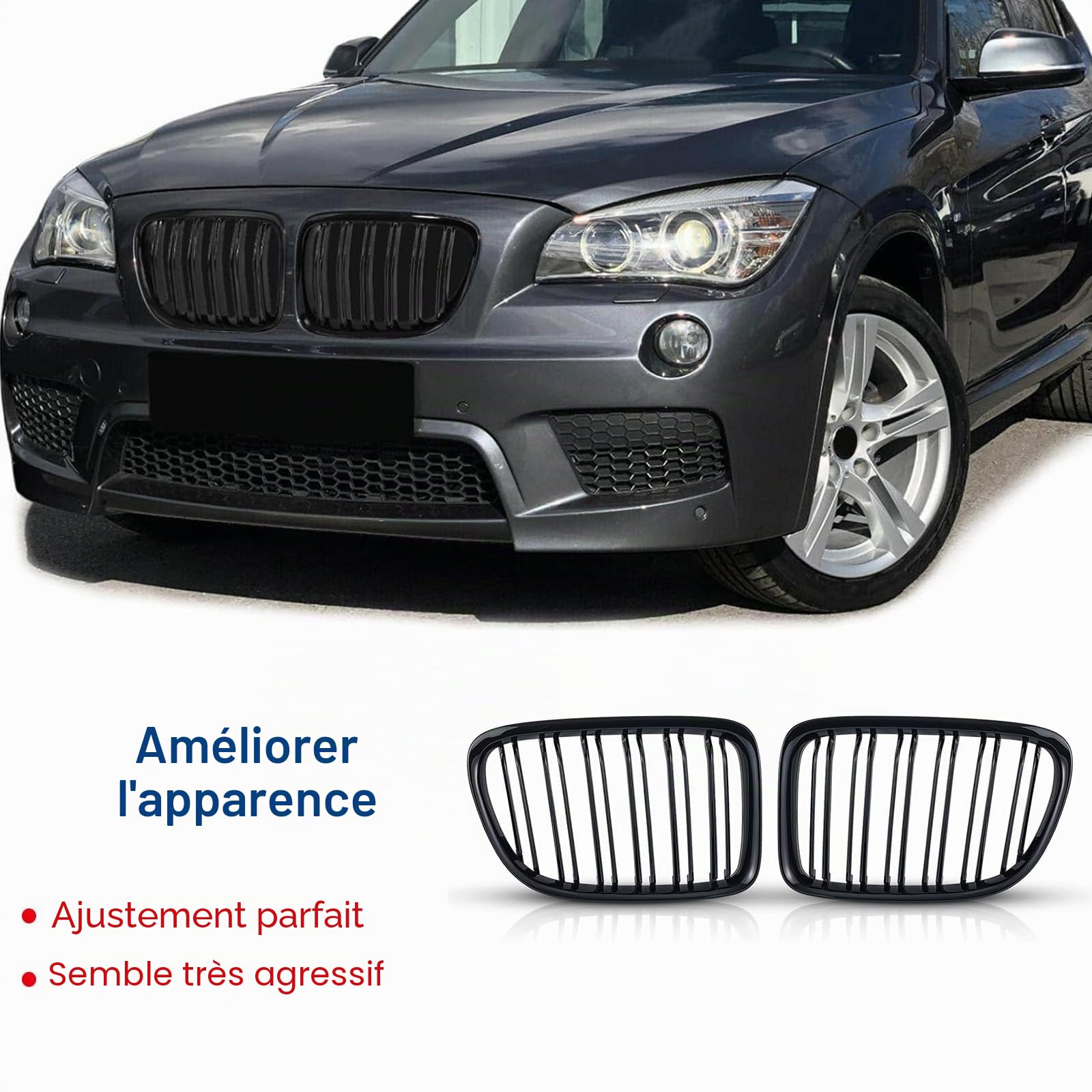 E84 Grille De Calandre Avant pour BMW X1 Série E84 Calandre De Voiture Grilles Noir Brillant Double Lattes 2009 2010 2011 2012 2013