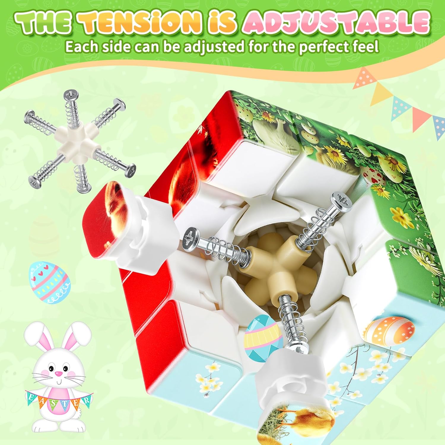 Speed Cube 3x3 Easter Basket Stuffers - Stickerless Turning Speedly Quick Magic Cubes 1.4" Puzzle Game Brain Toy, Egg Fillers Party Favors for Kids Girls Boys (4 Pcs, 2.2")