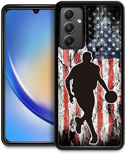 DJSOK Funda compatible con Samsung Galaxy A54 5G, diseño de lujo de bandera estadounidense de baloncesto para hombres, niños y niñas, doble capa, a