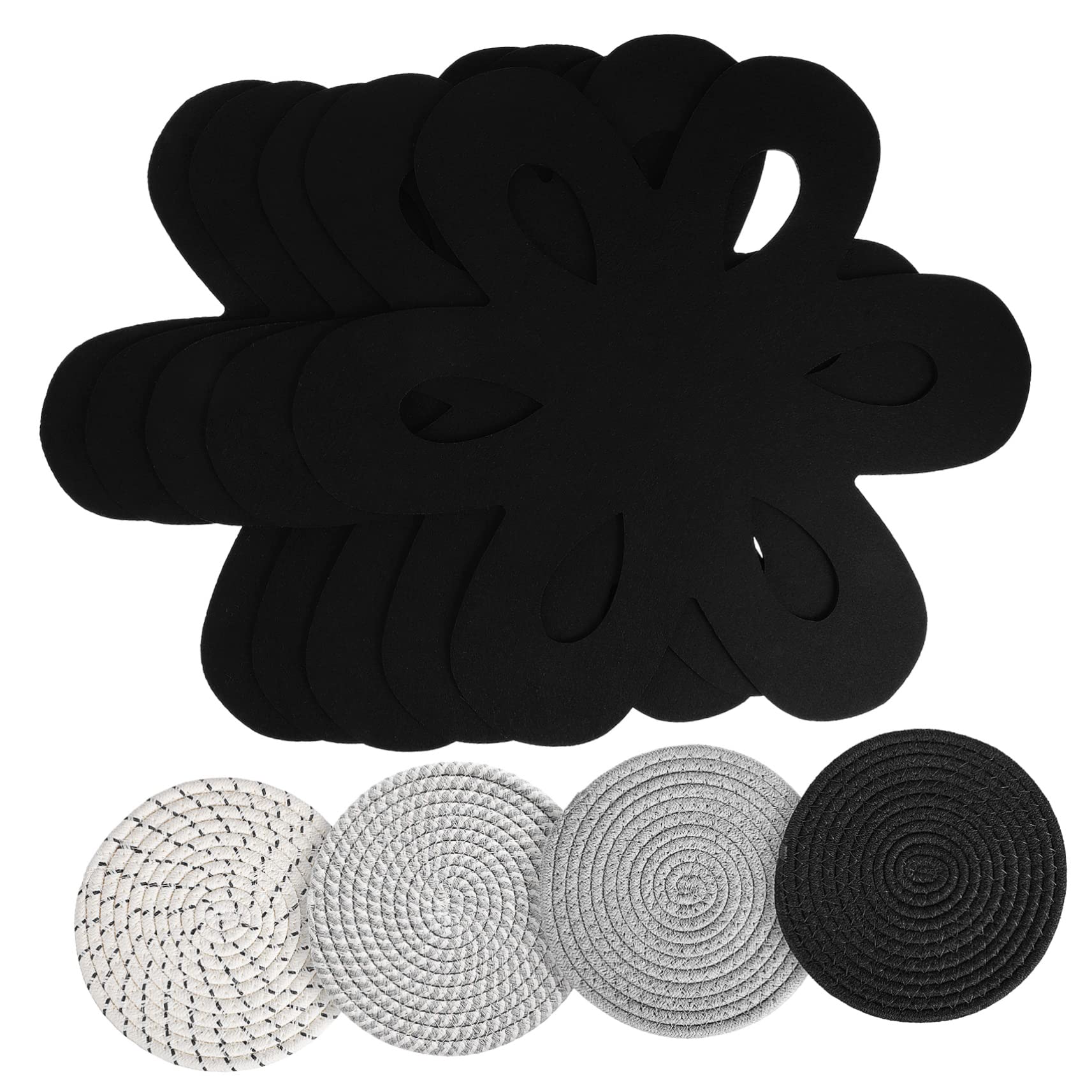 Protector de Sartenes Redondo de Fieltro 1 Juego en Forma de Flor | Antideslizante, Tejido Trenzado, Ayuda a Apilar y Separar Piezas, Formato Compacto para Guardado