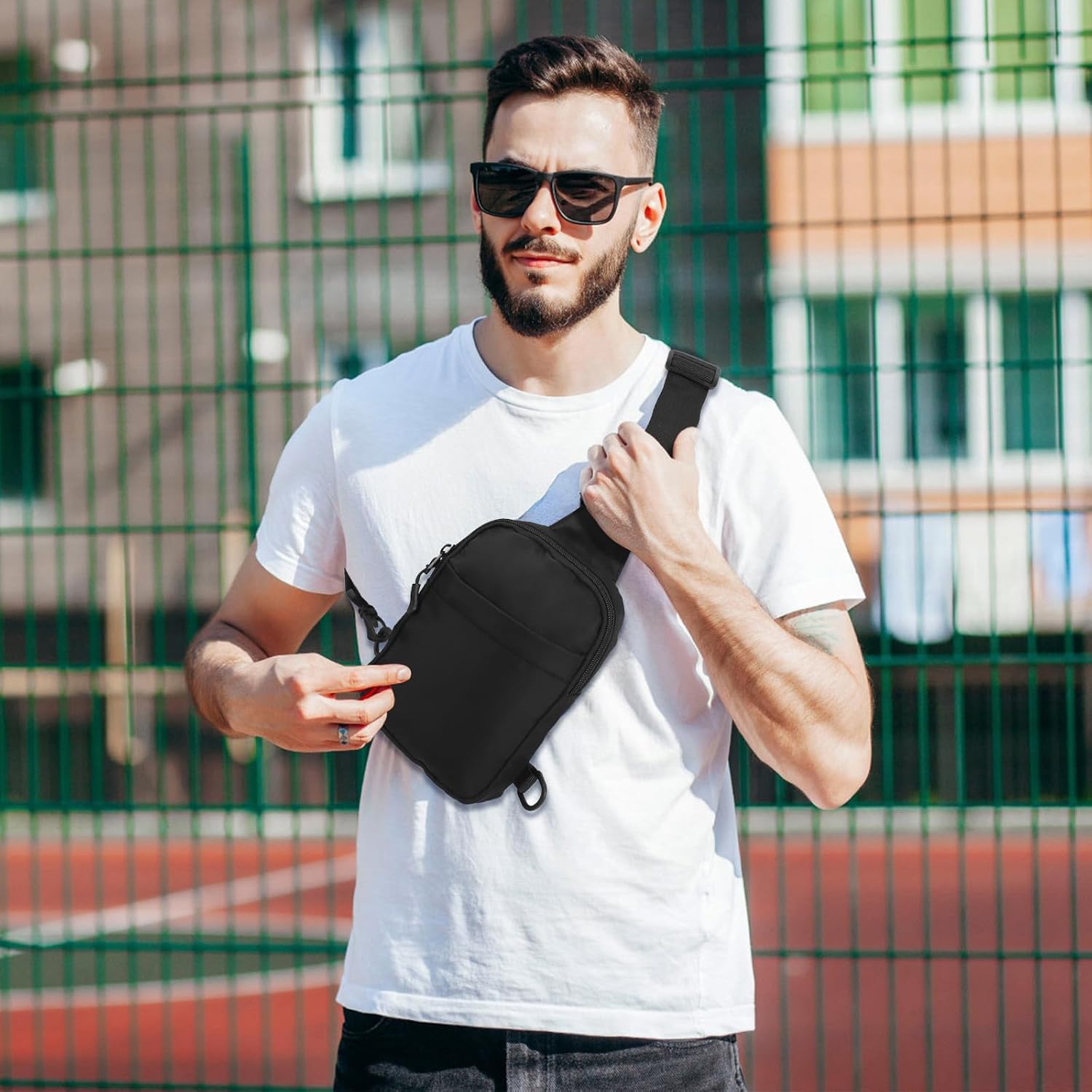 YARNOW Lightweight and Zipper Closures for Men Crossbody Sling Bag Oxford Cloth with Adjustable Strap Black Shoulder Sling Pouch for Sports and Travel Activities