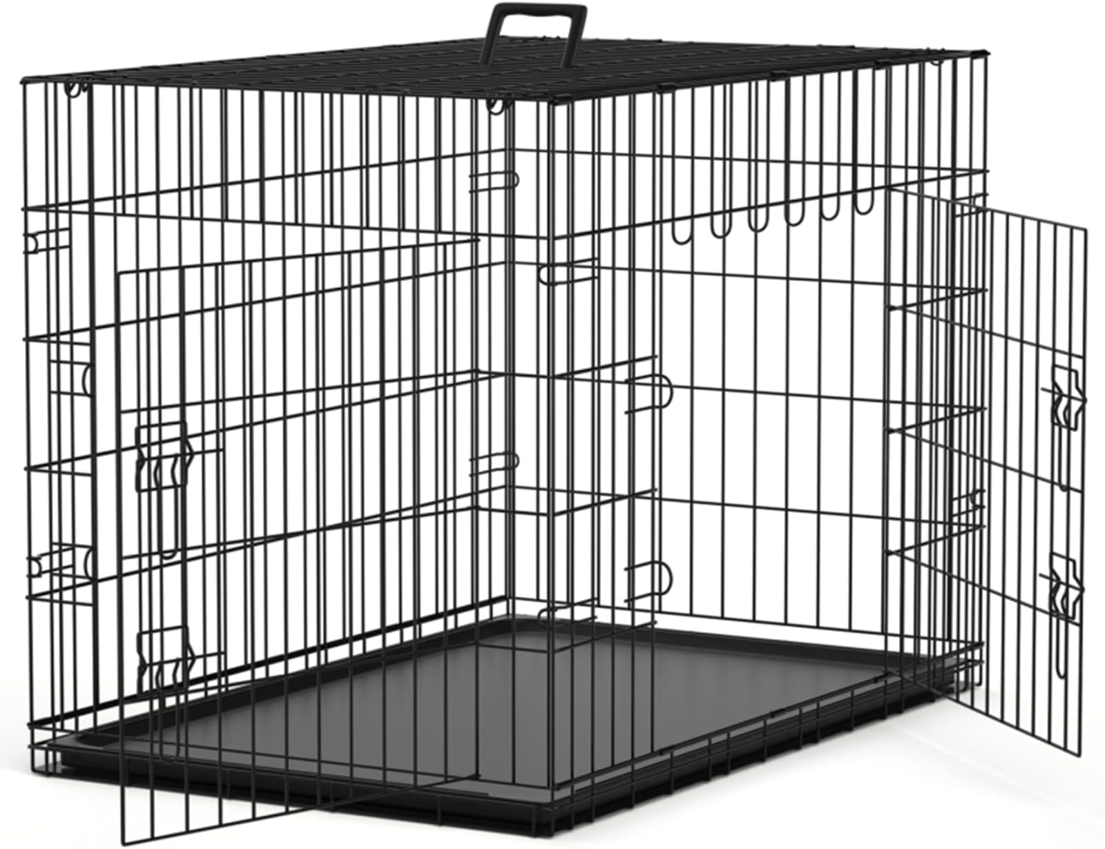Nobleza Dog Cage Crate, 30in Folding Metal Medium Dog Cage with 2 Doors, Durable Pet Car Crate with Carrier Handle Chew Resistant Plastic Base Tray for Medium Size Pet Training, Black