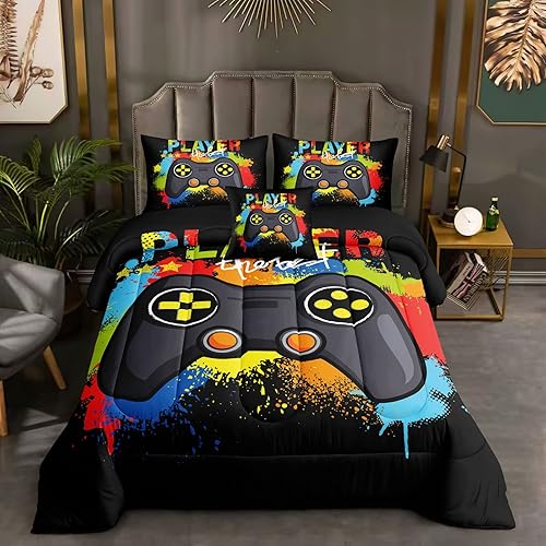 Miniatura 2 de ROWADALO Juego de ropa de cama de 6 piezas para niños, juego de edredón para niños jugadores de tamaño completo, juego de edredón con controlador de