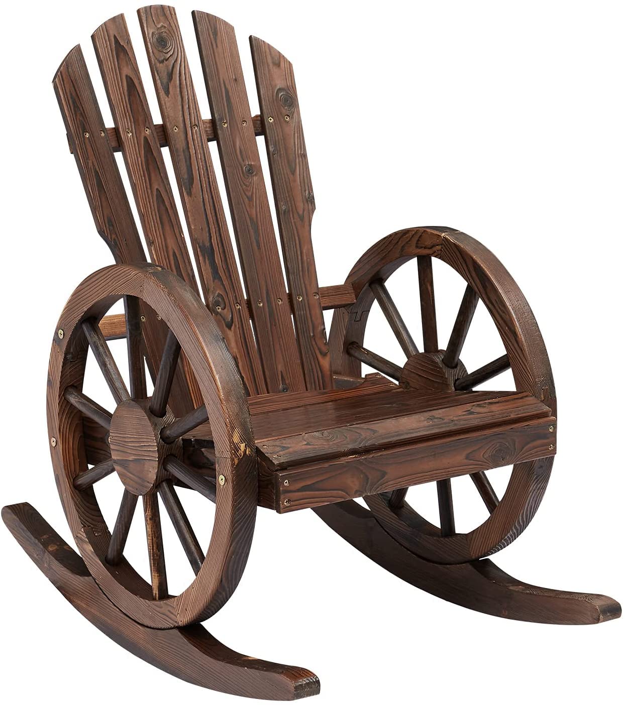 kinborWooden Outdoor Rocking Chair - Outdoor Adirondack Rocker Chair Porch Patio Lawn Garden Furniture, High Back Slat Chairs, Reclining Seat