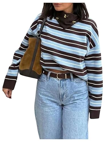 GORGLITTER Women's Striped Sweater Dressy Long Sleeve Cozy Knit Fall