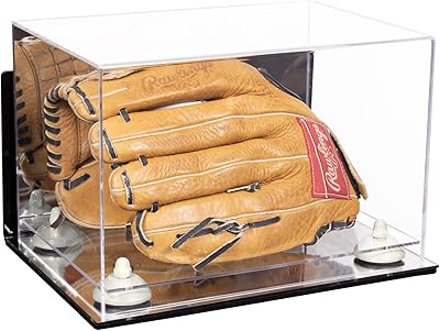 Better Display Cases Acrylic Baseball Glove Display Case with Mirror Case , White Risers , Wall Mount and Mirror Base (V41/A004)