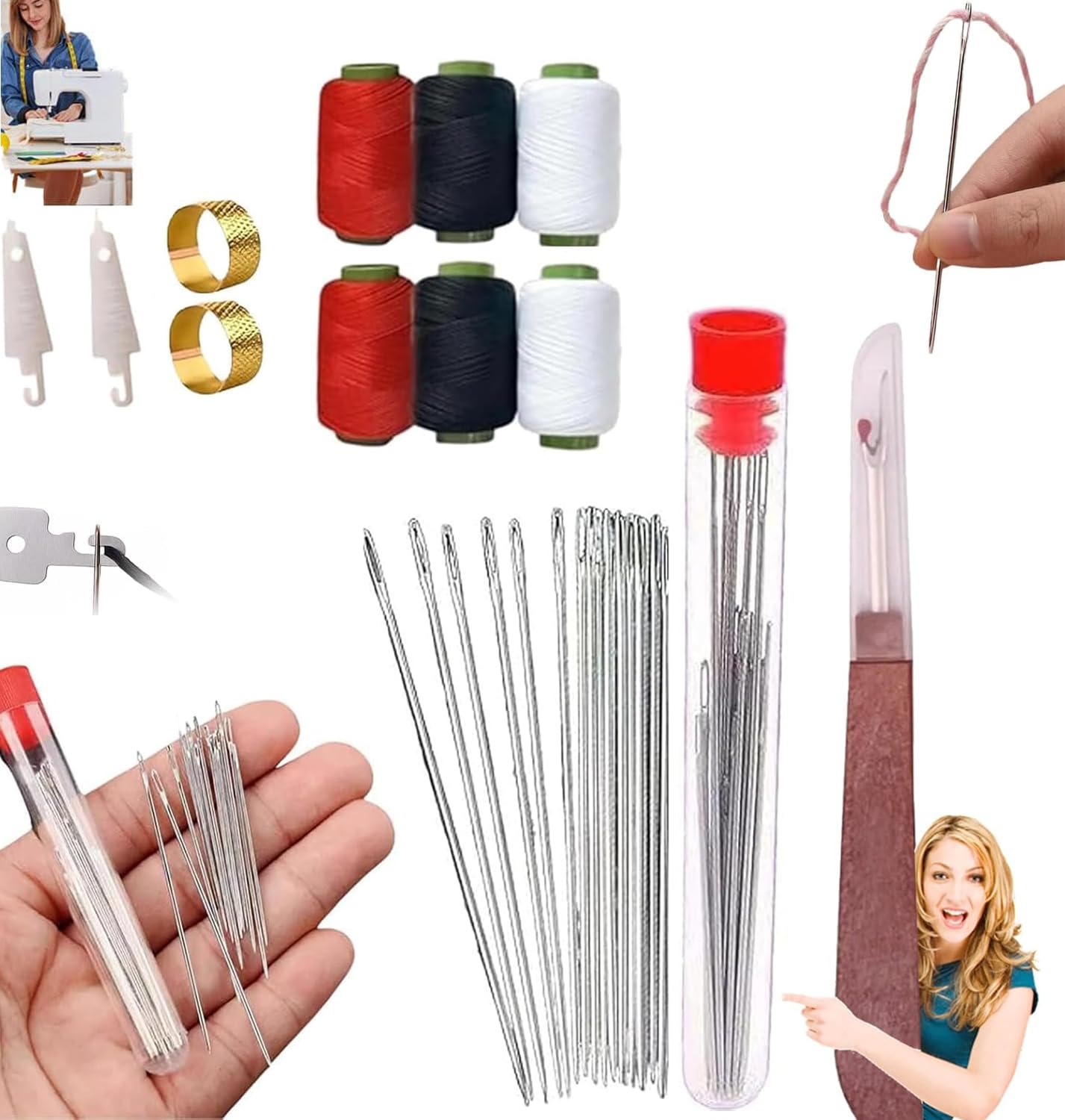 37PCS Sewing Tool Set, Needle and Thread Kit, Portable Needles Thread Hand Repair Tools, Multi-Purpose Needle and Thread Kit for Beginners, Adults, DIY Lovers