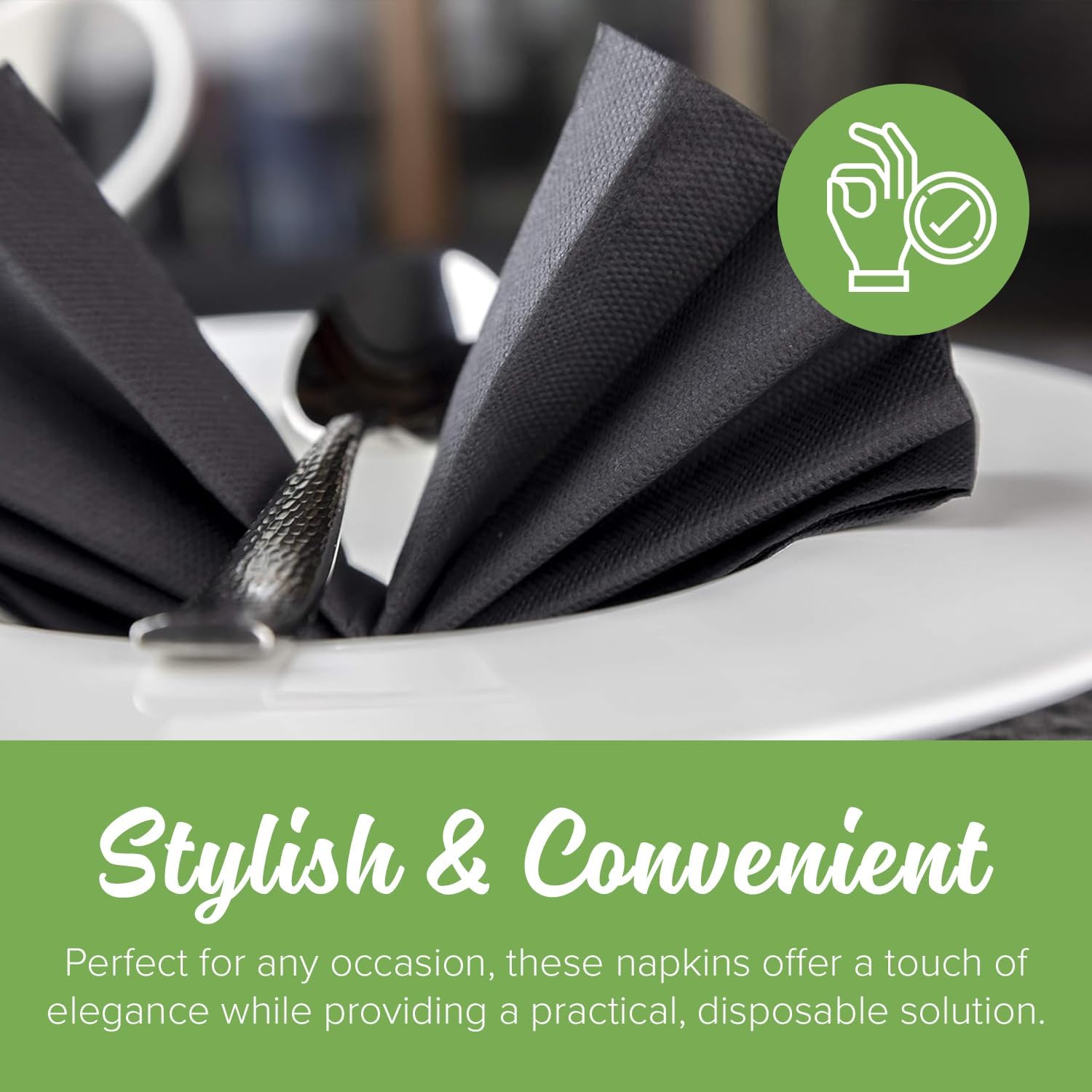 SimuLinen Disposable Black Paper Napkins, Biodegradable for Parties, BBQ, Luncheons, Tailgating – Black ¼ Fold, 15.5"x15.5", Pack of 50