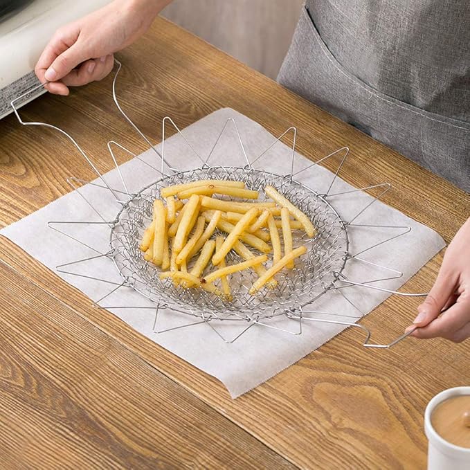 Cesta para freír de acero inoxidable plegable de 9 pulgadas miniatura 4