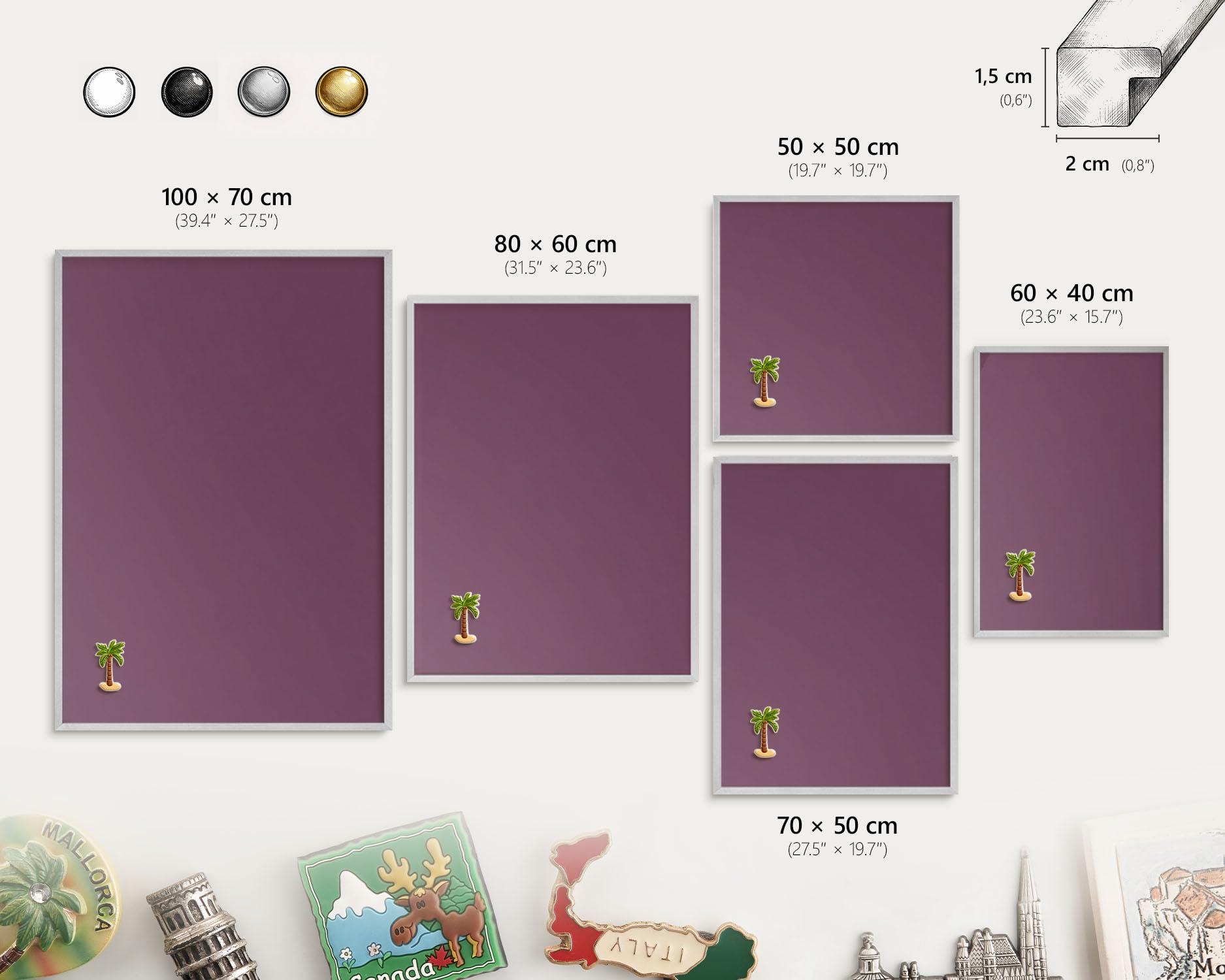 Pizarra Didáctica para los Deberes en Casa 50x50 Colore viola Marco Plateado
