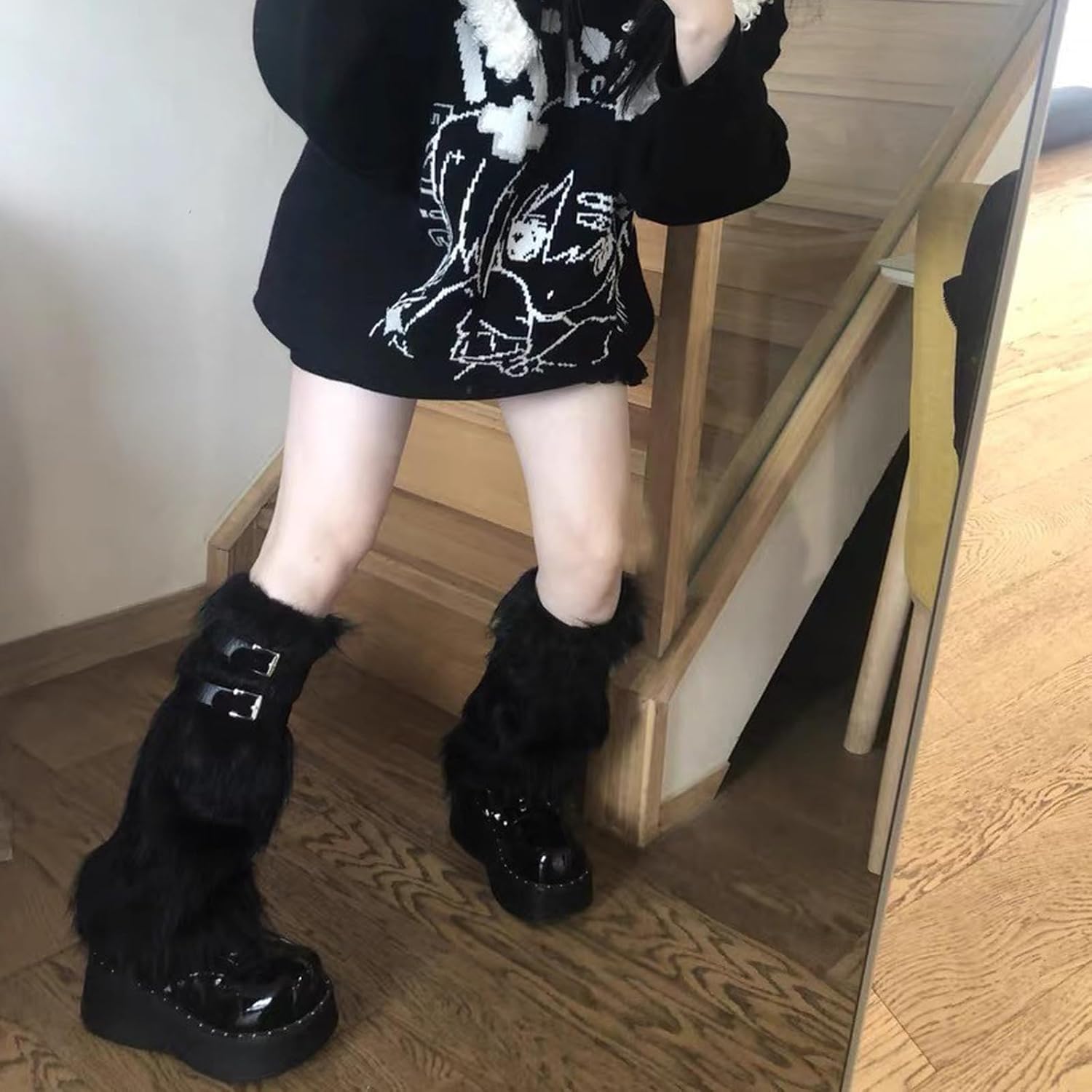 QZUnique Faux Fur Leg Warmer with PU Belt Warm Furry Jamaica Ubuy