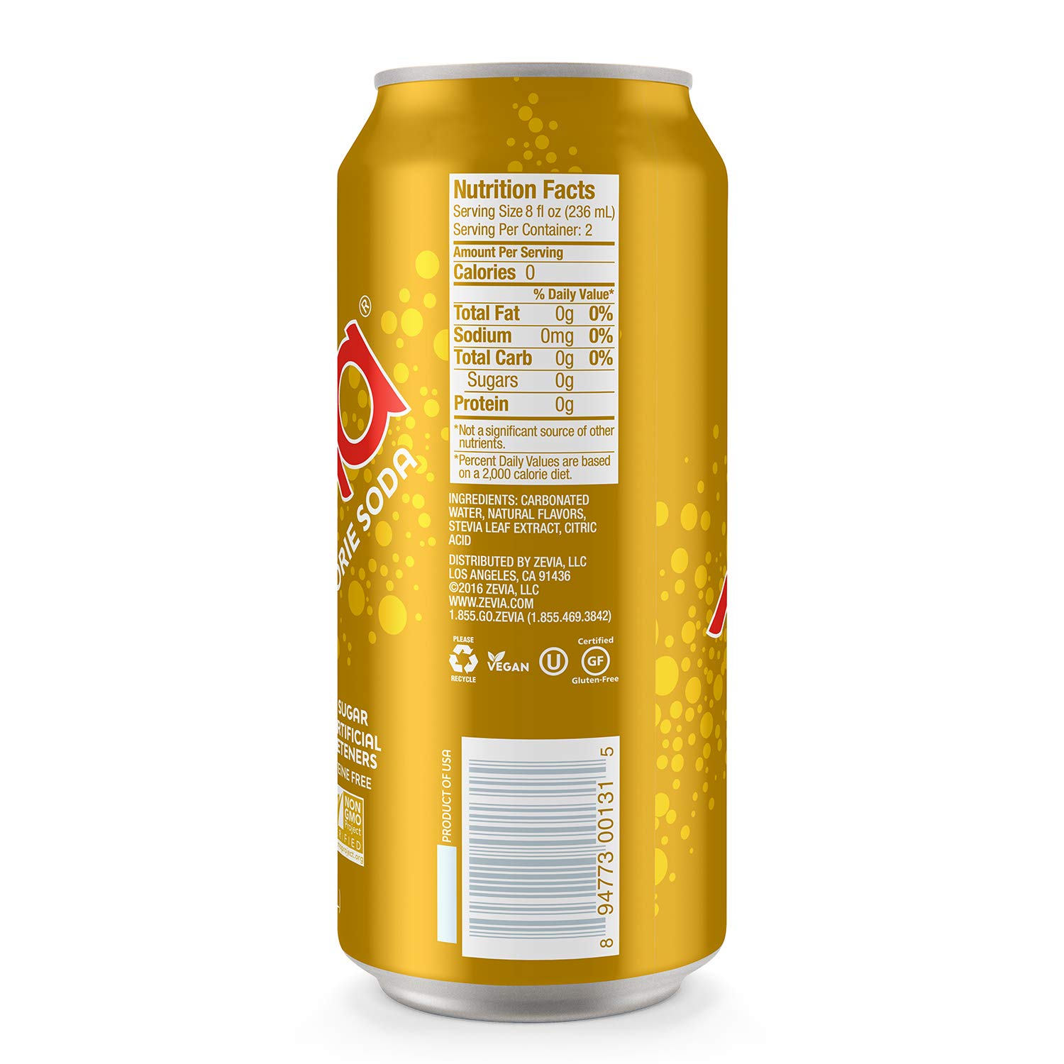 Zevia Zero Calorie Soda, Ginger Root Beer and Cream Soda, 12 and 16 Ounce Cans