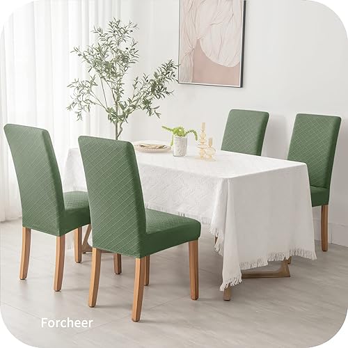 Vista 130 de Forcheer - Juego de 4 fundas elásticas para sillas de comedor con estampado elástico, lavable, extraíble, para cocina, hotel, restaurante