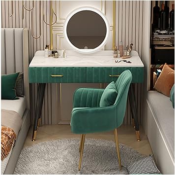 JATIBOSH Makeup Vanity with Illuminated Mirror,Vanity Desk with Cushioned Chair, with 2 Drawers Makeup Table, Dresser Table for Women Bedroom Furniture