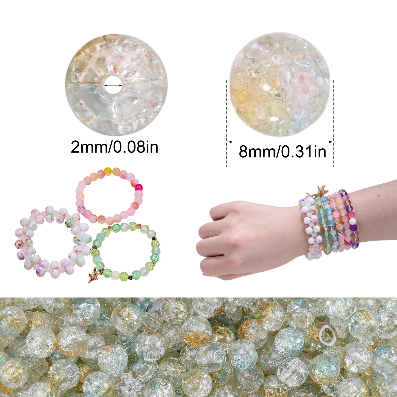 Jinpojun 60 Pièces 8mm Perle pour Bracelet, Perles Pierre Naturelles pour Fabrication de Bijoux Collier Bracelet, Pierres Naturelles avec Trou, Rond Perle avec Boite, Couleur Mélangée